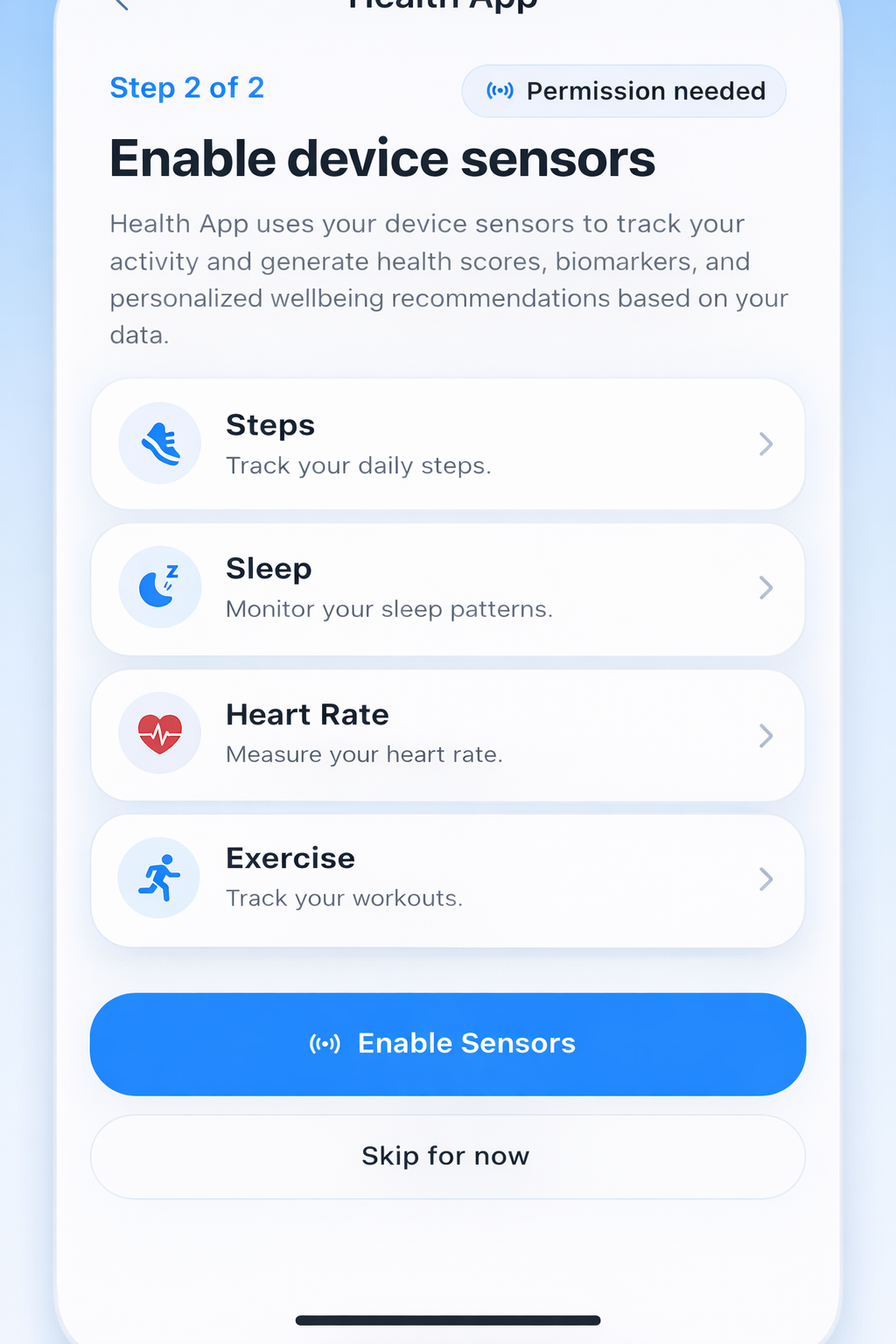 Enable sensors screen